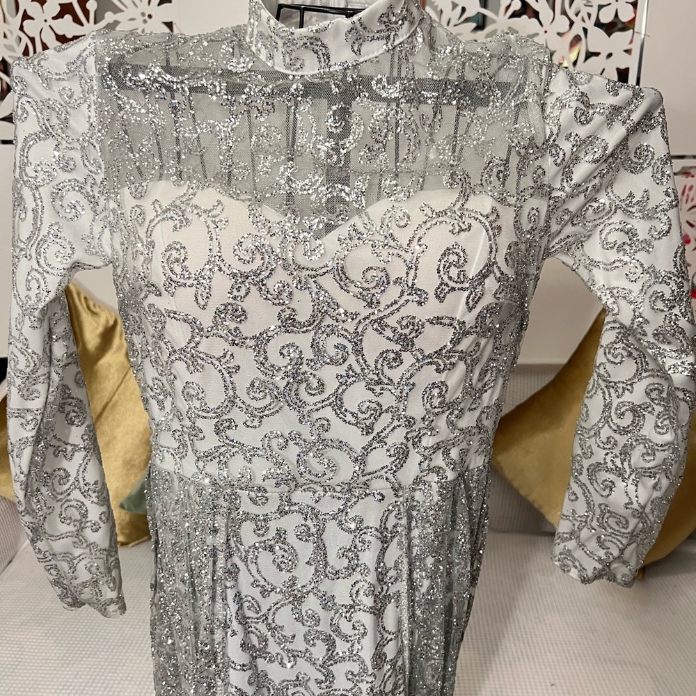 Elegant Silver Lace Women's Dress